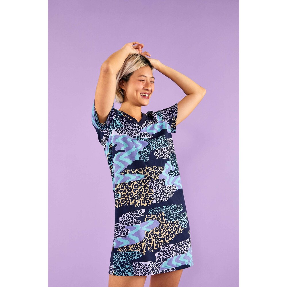 ADIDAS FARM PRINT 3 STRIPES BLUE DRESS